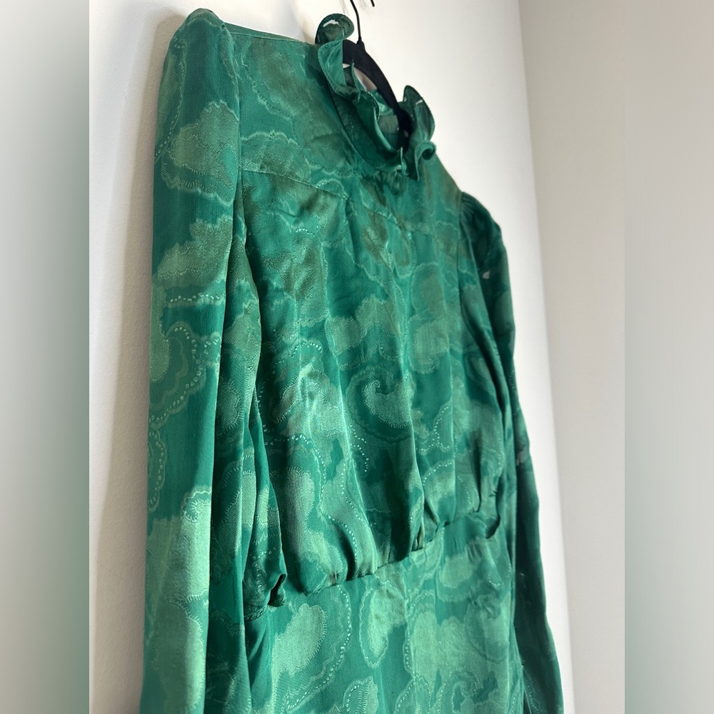 SALONI Size 10 Silk Mock Neck Long Sleeve Rina B Dress in Green - Picture 7 of 12